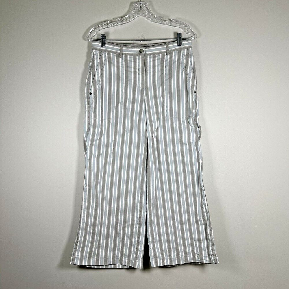 Lafayette 148 Size 4 Grey Blue White Stripe Cropped Wide Leg Pants